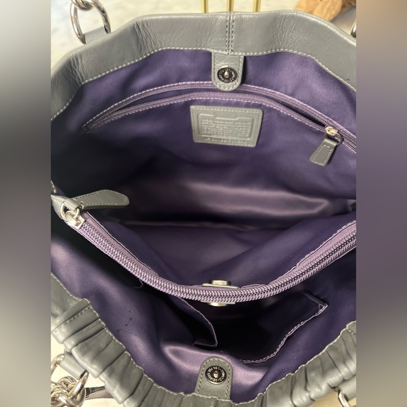 COACH Ashley Leather Grey Metallic Shoulder Bag Tote - Picture 8 of 12